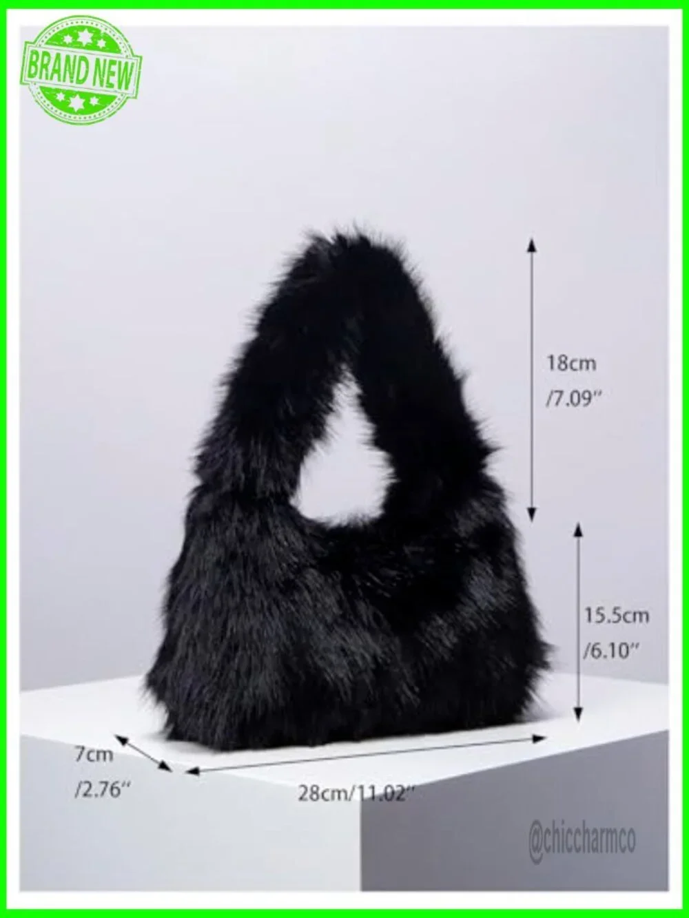 Faux Fur Plush Shoulder Bag Hobo Tote Crescent Shape Zipper Closure